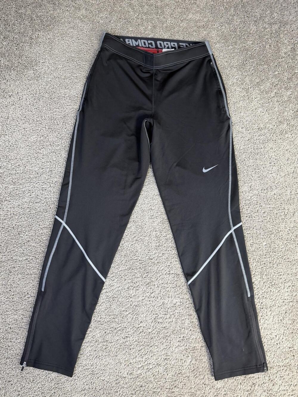 Nike Nike Pro Combat Pants Mens L Black HYPERWARM MAX Compression Zip Ankles